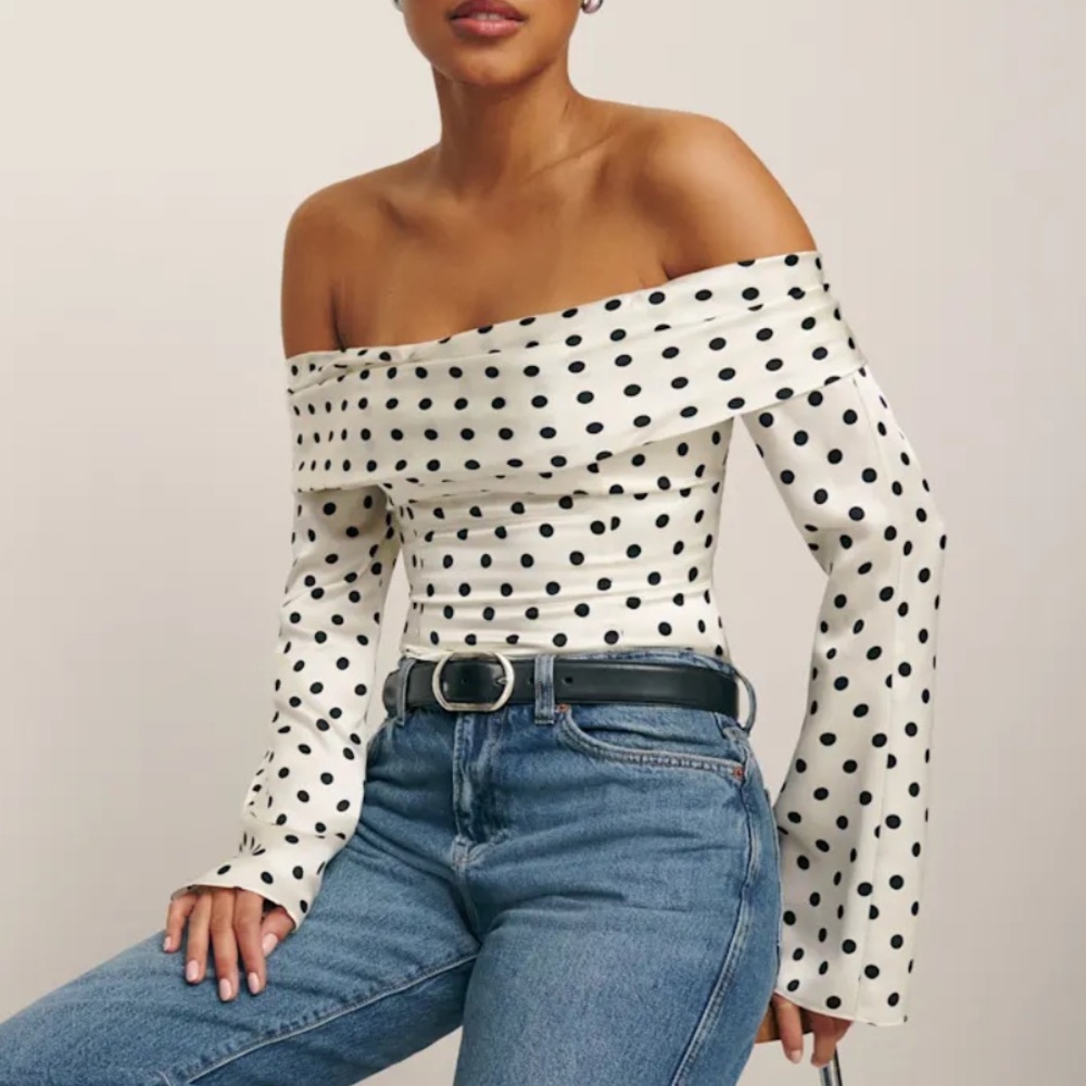 Reformation Niri Polka Dot Off-Shoulder Top
